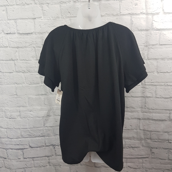 Terra &Sky NWT Black Textured Peasant Short Sleeve Top - Picture 8 of 9